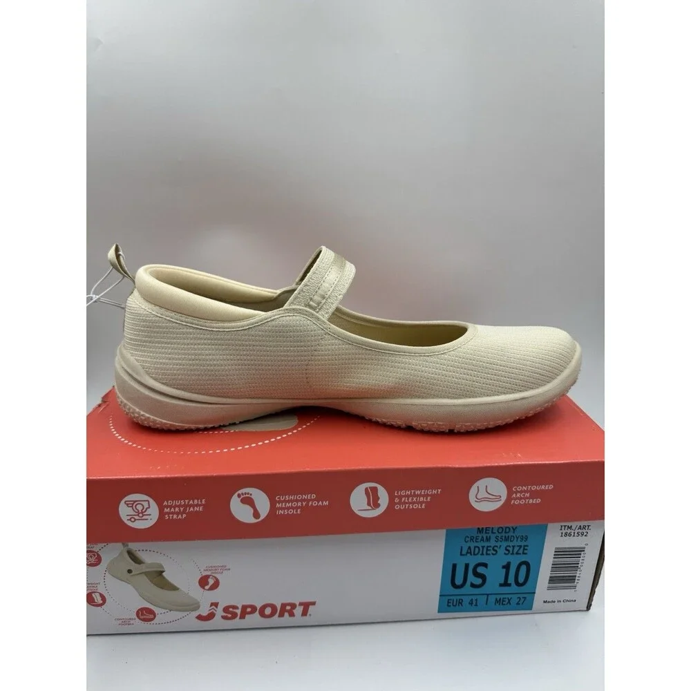 Jsport Womens Shoes Cream Mary Jane Memory Foam Contoured Arch Lightweight Sz 10